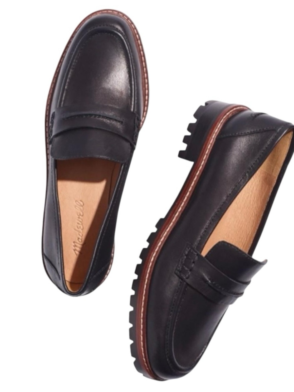 Madewell Corinne Lug Sole Loafers Black Leather Sz 10 90s Chunky Penny
